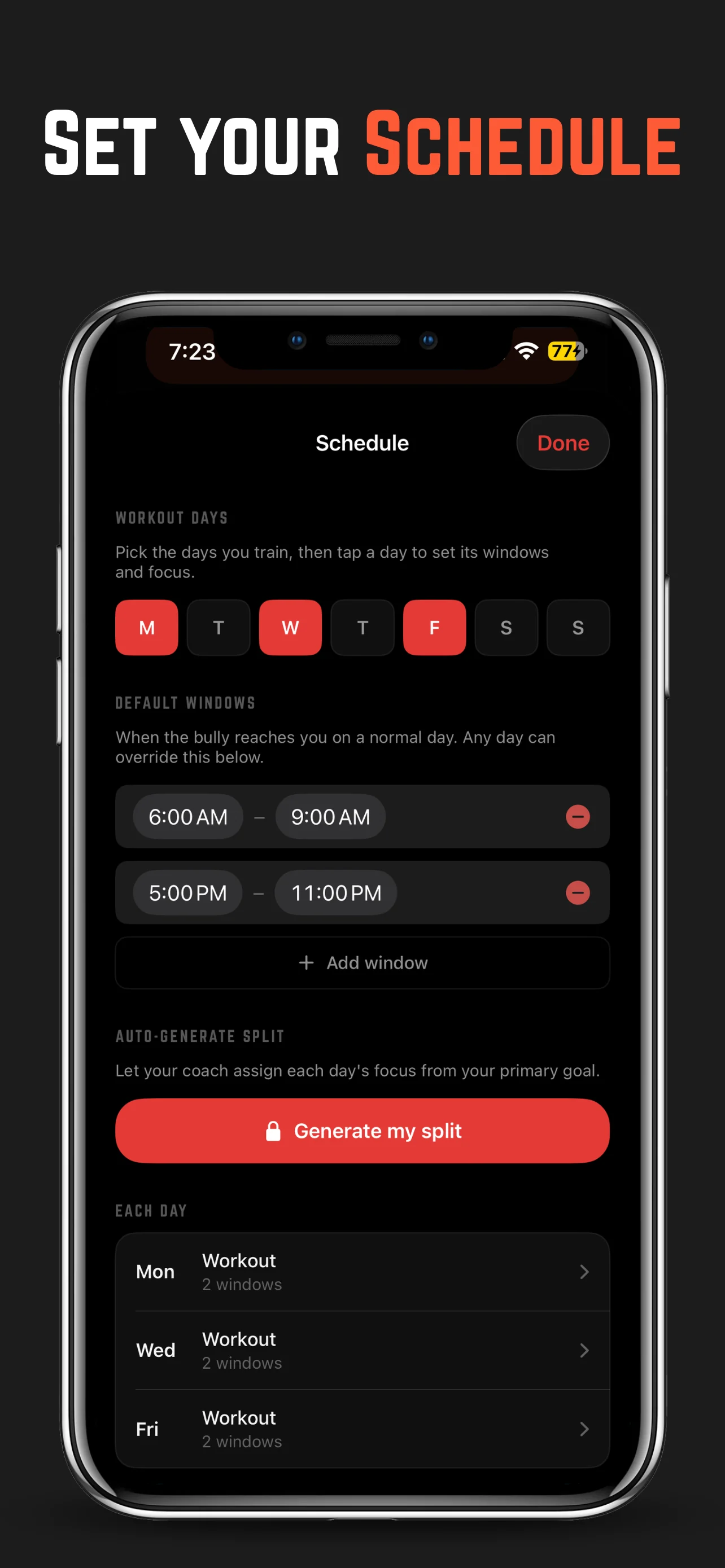 Setting your weekly workout schedule and training days